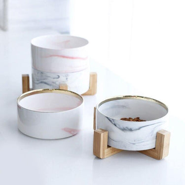 Marble and Bamboo Pet Bowl Pet Bowls, Feeders & Waterers KittyNook